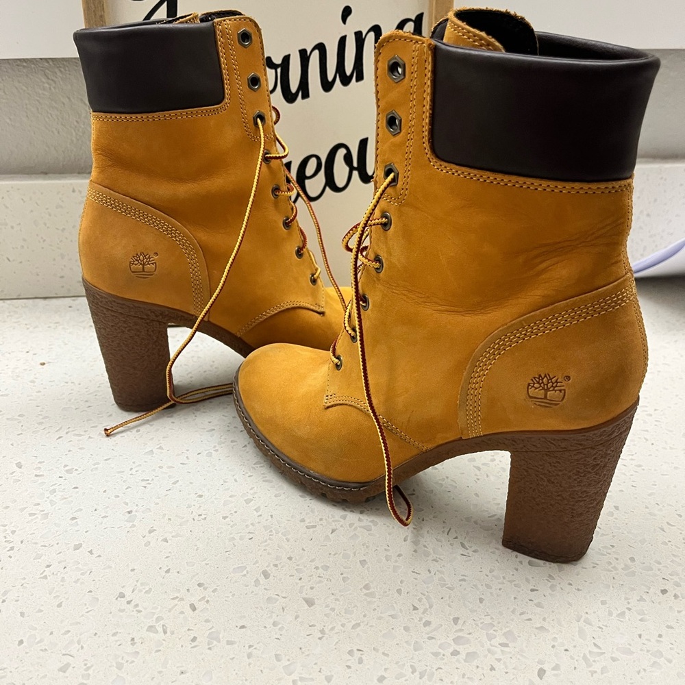 Timberland Tan and Brown Ankle Boots with Chunky Heel